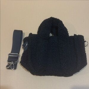 Black Faux sherpa purse with removable cross-body adjustable length strap